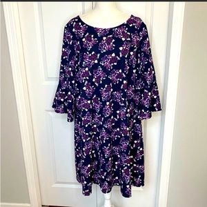 Lane Bryant Navy Blue, Pink & White Floral Bell Sleeve Shift Dress NEW W/ FLAW